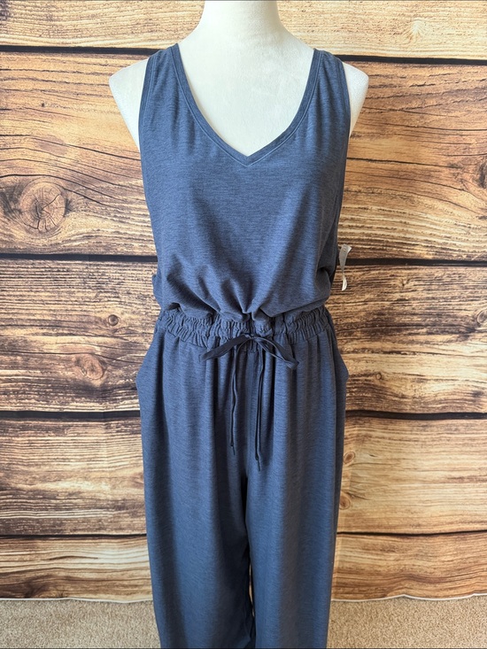 FLX Pants - Sleeveless V-Neck Drawstring Jumpsuit in Heather Blue
